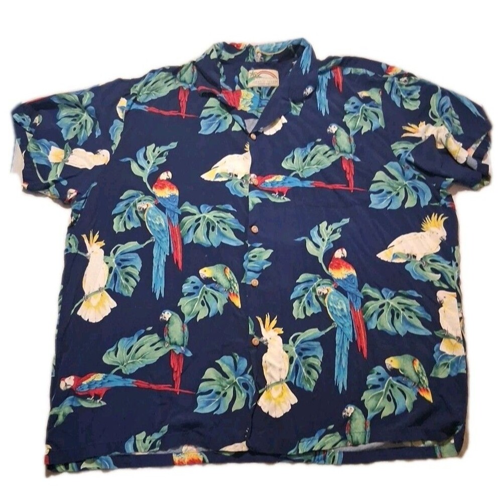 Vintage PARADISE FOUND Hawaiian Shirt Magnum PI Men's 2XL Parrots Multicolor - Picture 2 of 5